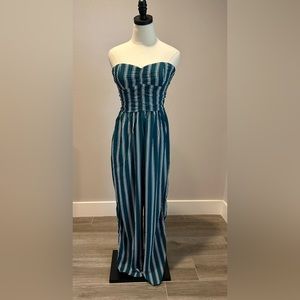 Strapless Green Pinstripe Jumpsuit EUC